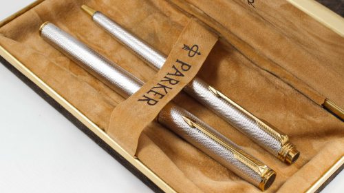 Parker Premier Grain d'Orge silver plated Fountain Pen & Mechanical Pencil Pen